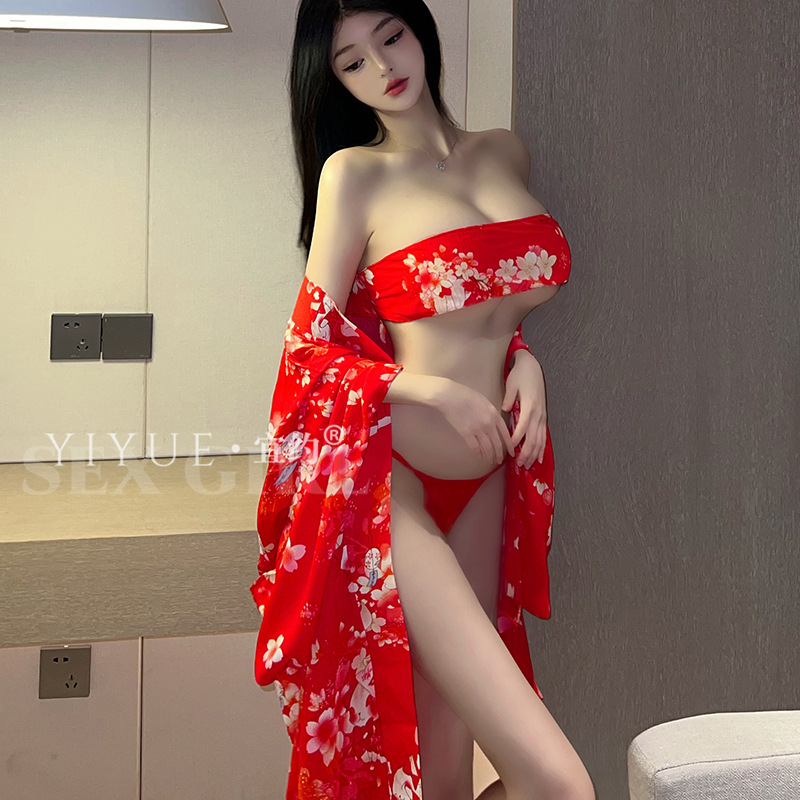 宜约情趣内衣纯欲性感日式樱花和服火辣制服诱惑免脱睡衣套装8245