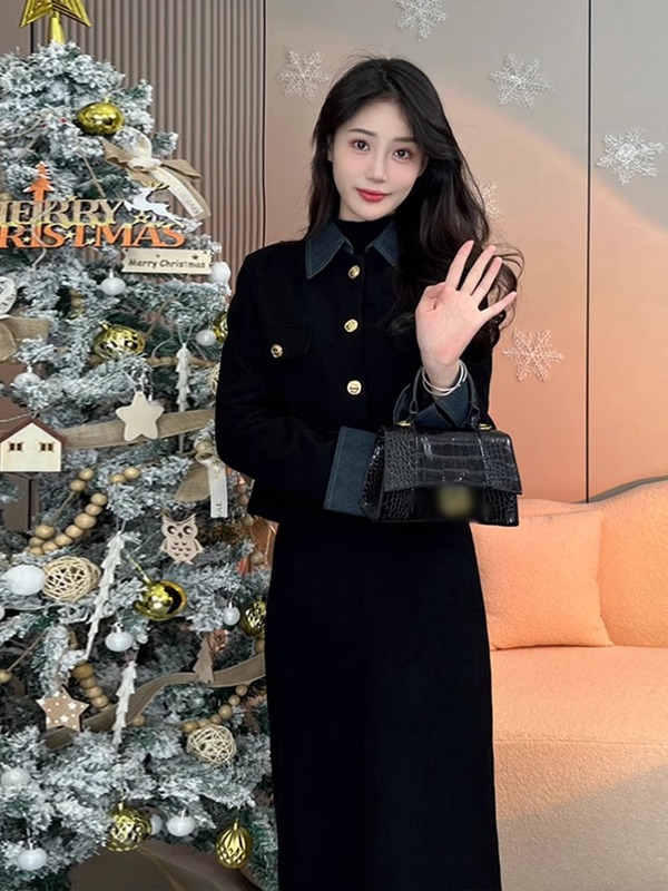 2025新款黑色连衣裙子女秋季小香套装高级感穿搭一整套爆款长裙|undefined