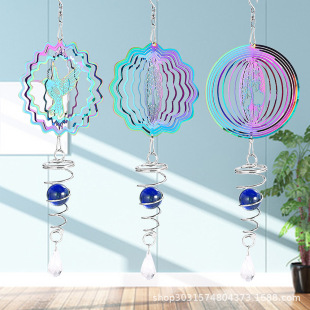 Gradient color Tree of Life hummingbird 3d rotating wind chime spiral ball hook pendant garden courtyard hanging decoration