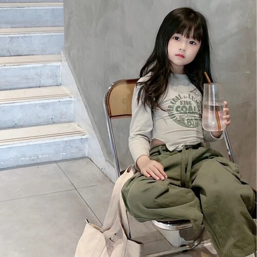 Children's clothing 2024 spring collection Korean style new women and children fashionable letter split T-shirt baby jazz style short sleeve base shirt