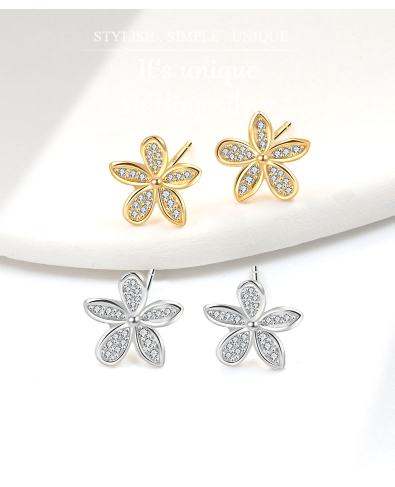 1g Weight 1 Pair 18K Gold Plated 925 Sterling Silver Zircon 925 Sterling Silver Earrings Flower Ear Studs