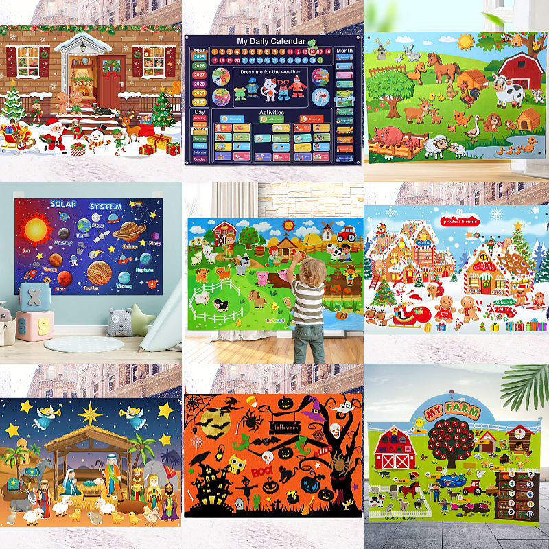 Amazon transfronterizo educación infantil 3DIY estereoscópio felt paquete de juego storyboard aprendizaje tablero impreso dinosaurio al por mayor