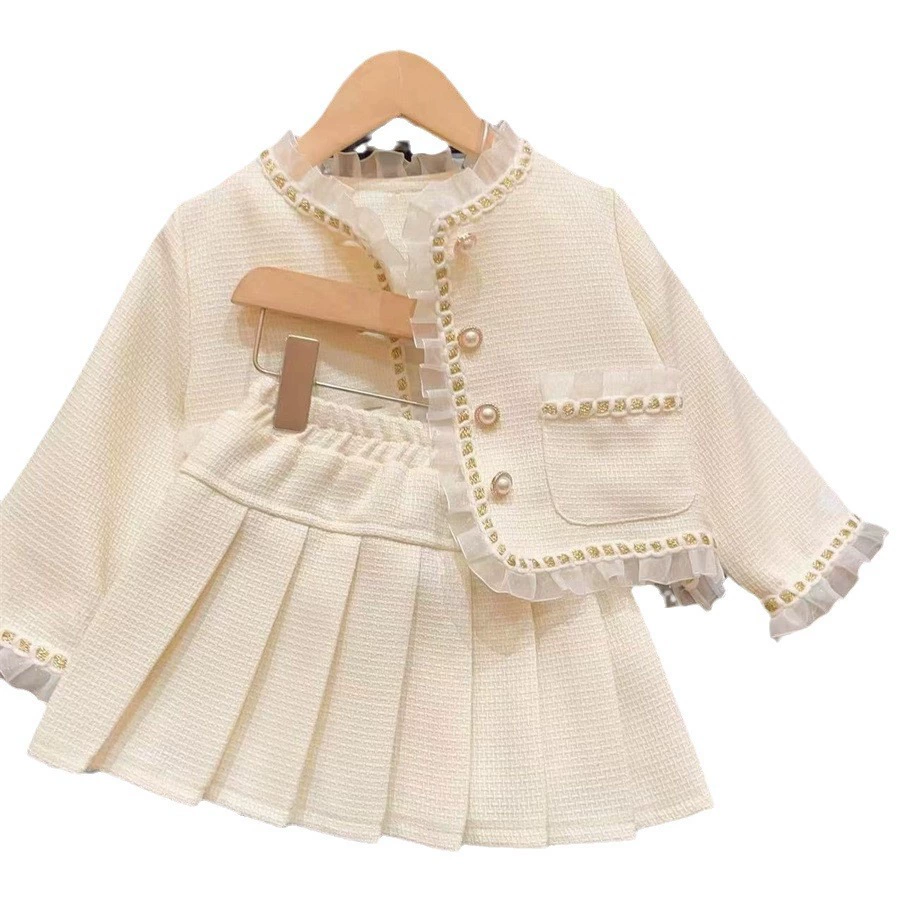 Осенний набор, куртка, плисированная юбка, стиль Chanel