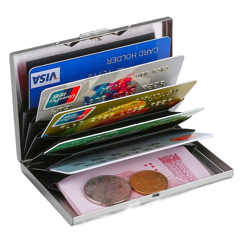 Titular de la tarjeta de acero inoxidable para hombres titular de la tarjeta de metal de cepillo antirrobo titular de la tarjeta de caja de tarjeta pequeña anti-desmagnetizador de las mujeres para el permiso de conducir