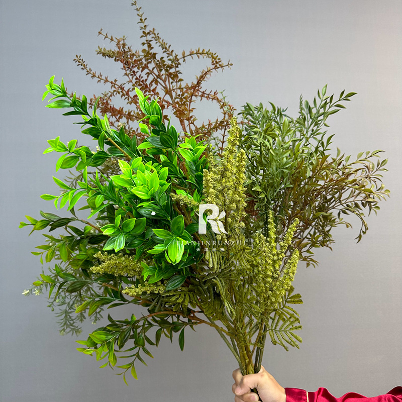 Green Artificial Flowers Forest Style High-end Green Plant Gardenia for Wedding Decorations with Leaves and Faux Palm Leaves