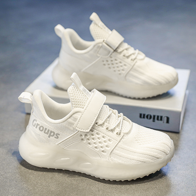 Nieuwe Little White Sports Mesh Ademende Basketbalschoenen voor Jongens Lente 2023, Midden en Groot_voghion.com