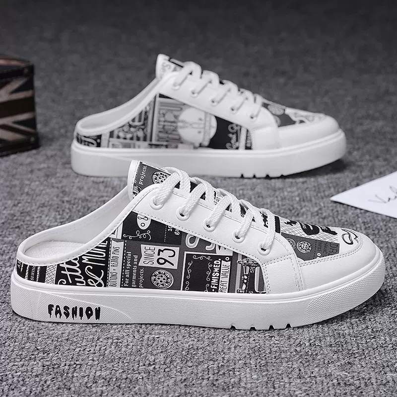 2022夏季网红休闲单鞋网面透气半托时尚简约男士一脚蹬外穿包头拖