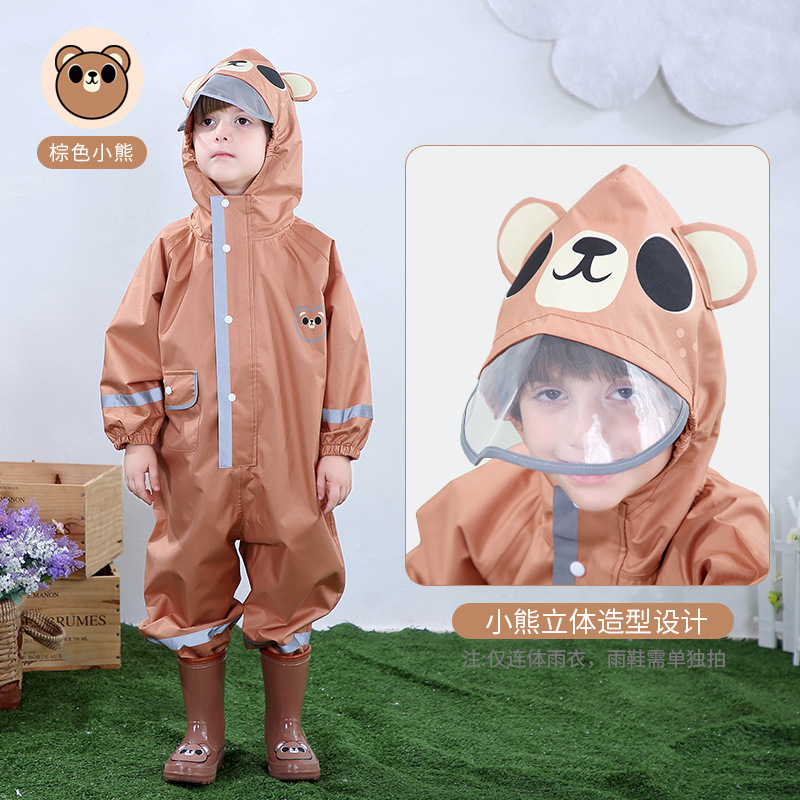 Cross-border conjoined children's raincoat boys' and girls' three-dimensional thickened baby's poncho Dinosaur Raincoat with reflective strip
