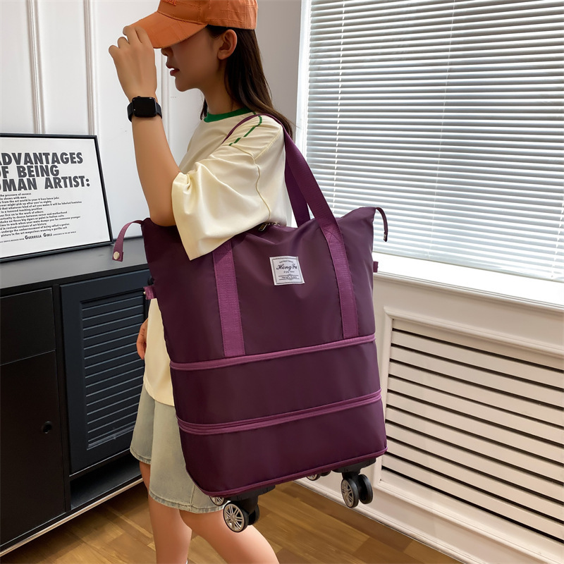 Customized Pure Color Simple Foldableing Fitness Bag with Logo Printed Casual Travel Bag with Wheels for Outing Student Luggage Storage Bag Customized Pure Color Simple Foldableing Fitness Bag with Logo Printed Casual Travel Bag with Wheels for Outing Student Luggage Storage Bag