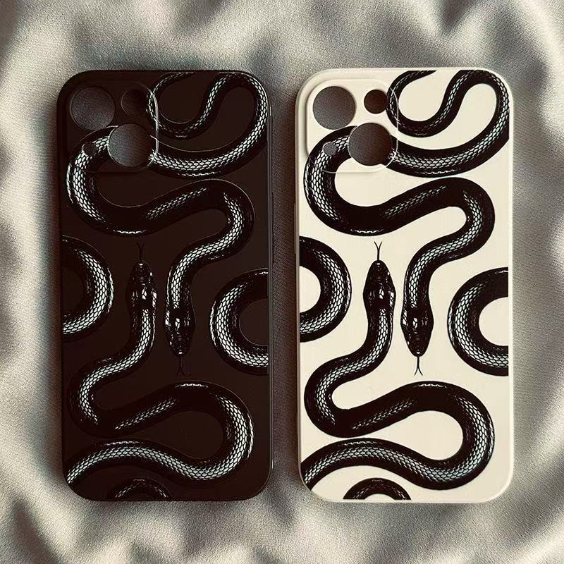 Funda para teléfono móvil iphone16promax nuevo Apple 15 Rubik's Cube recto borde 14pro personalidad serpiente negra 13/12