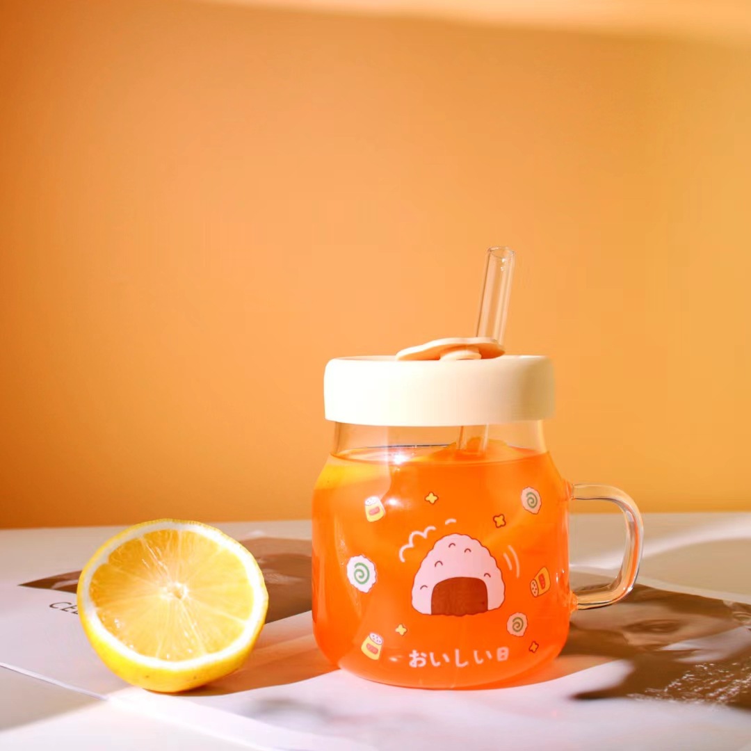 Creativo de dibujos animados grande paja taza agua estudiante leche té vidrio borosilicato gran capacidad personalidad alto valor color