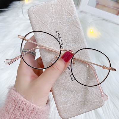 新款圓形防藍光眼鏡潮款複古金屬男女同款平光眼鏡框近視眼鏡9765