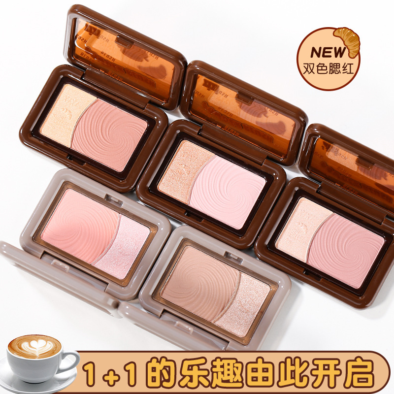 Xixi Mi Qu Cheese Soft Mist Blush Natural Matte Highlighting and Contouring Dual-Color Blush Student Party Makeup Xixi Mi Qu Cheese Soft Mist Blush Natural Matte Highlighting and Contouring Dual-Color Blush Student Party Makeup