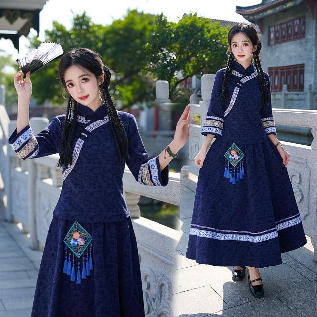 Chinese Style Republic of China Style Small Top and Cheongsam Two-Piece Suit