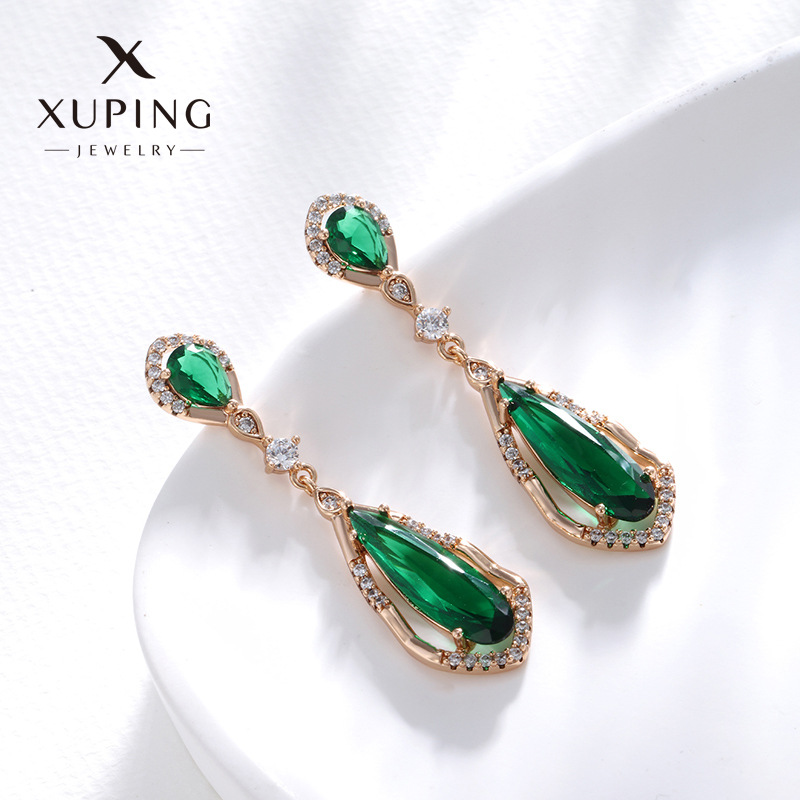 Xuping gemas artificiales de color gota de agua ligera lujo de alta sensación pendientes retro temperamento largo pendientes para mujeres