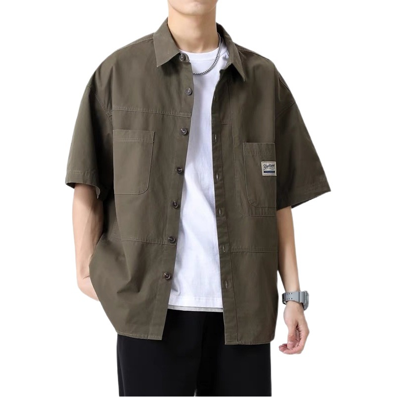 Ropa de trabajo casual Camisa de manga corta de los hombres de verano japonés superior Capa delgada camisa de la marca de moda de una sola pieza de entrega