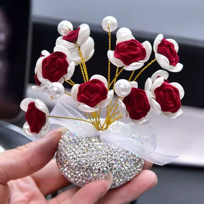 Crystal Rose Flower on the: Car ornaments - 1166-pearl-diamond-bottom-red-rose