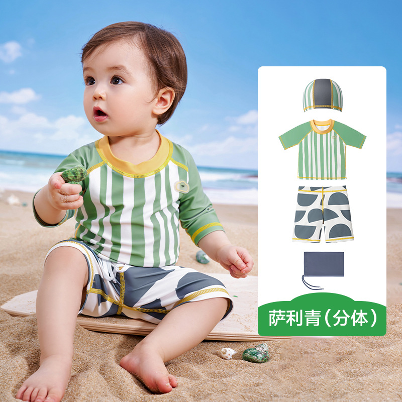 KK Tree Traje de baño para niños Niños y niñas Hilo original Protector solar Traje de baño resistente al cloro Traje de baño antibacteriano siamés dividido