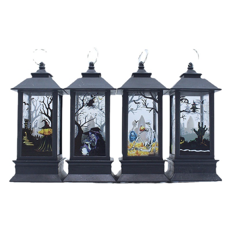 Accesorios de decoración de Halloween pequeña lámpara de viento lámpara de vela lámpara de llama lámpara de chimenea lámpara LED lámpara de viento portátil fantasma Festival suministros
