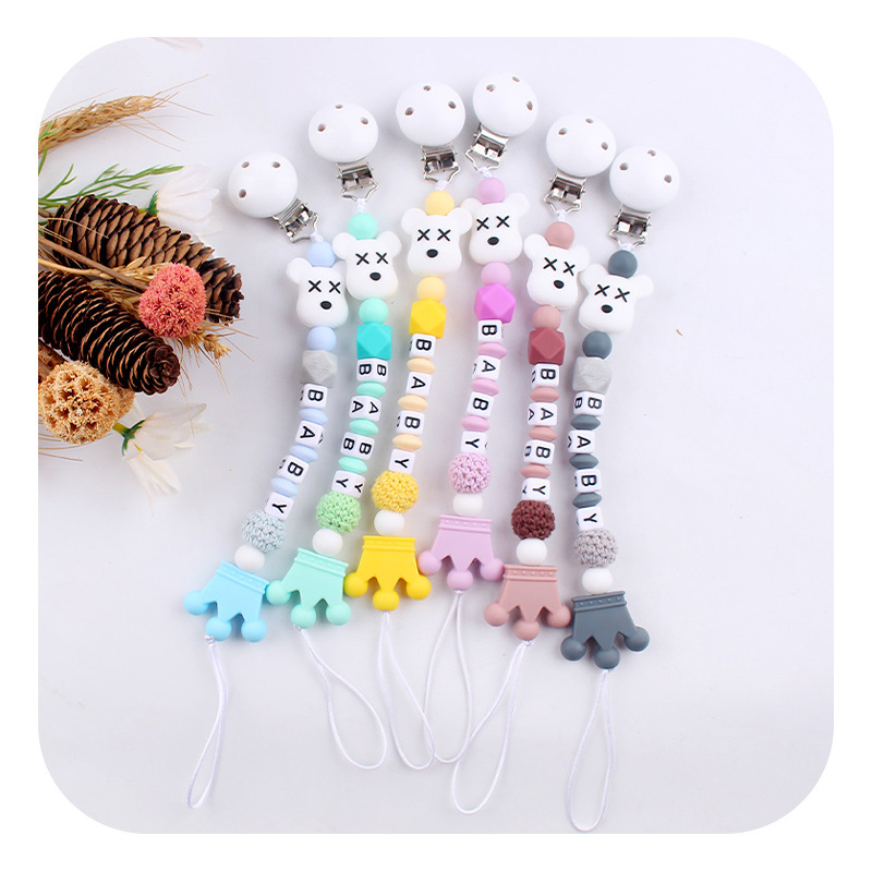 Baby Planet pacifier clips juguetes de dibujos animados violentos osos goma puede DIY nombre de bebé pacifier cadena de cadena anti-caída