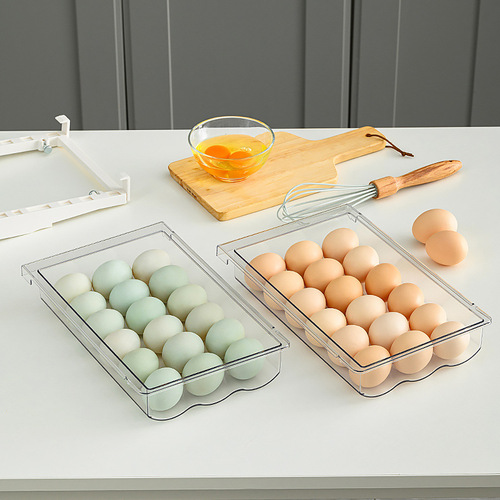 Aijada wall-mounted refrigerator drawer egg storage box saves space and is easy to access. Drawer style: one slot and one egg