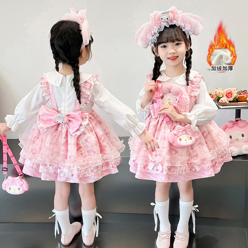 Girls' Melody Dress, Autumn and Winter New Pink Fluffy Princess Dress, Stylish Baby Dress for Autumn