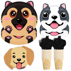 かわいい犬お誕生日祝日パーティー装飾使い捨て食器セット異形紙皿紙コップティッシュ