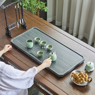 Tea Tray for Home Use Tianluo 2024 Wood Grain Stone Tray New Model for Brewing Tea, Black Gold Stone Tea Table, Green Sandalwood Stone, Light Luxury Natural
