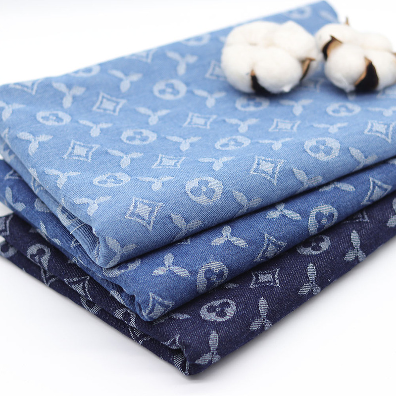 Internet Celebre Fashion Brand Old Flower Jacquard Denim Fabric Washed Thick Clothing Fabric DIY Handmade Clothes