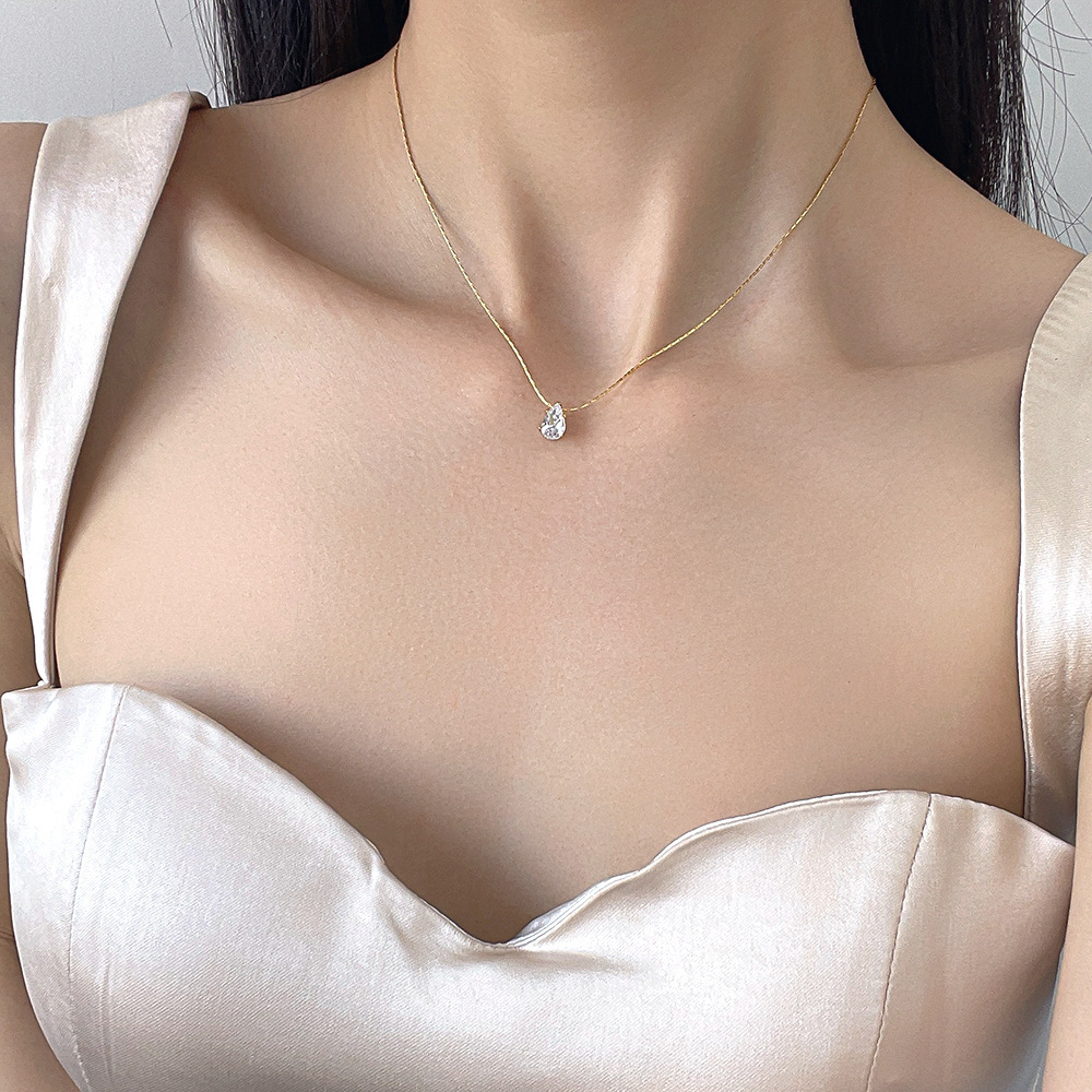 1 Piece Quantity 304 Stainless Steel Water Droplets Heart Shape Diamond Pendant Necklace