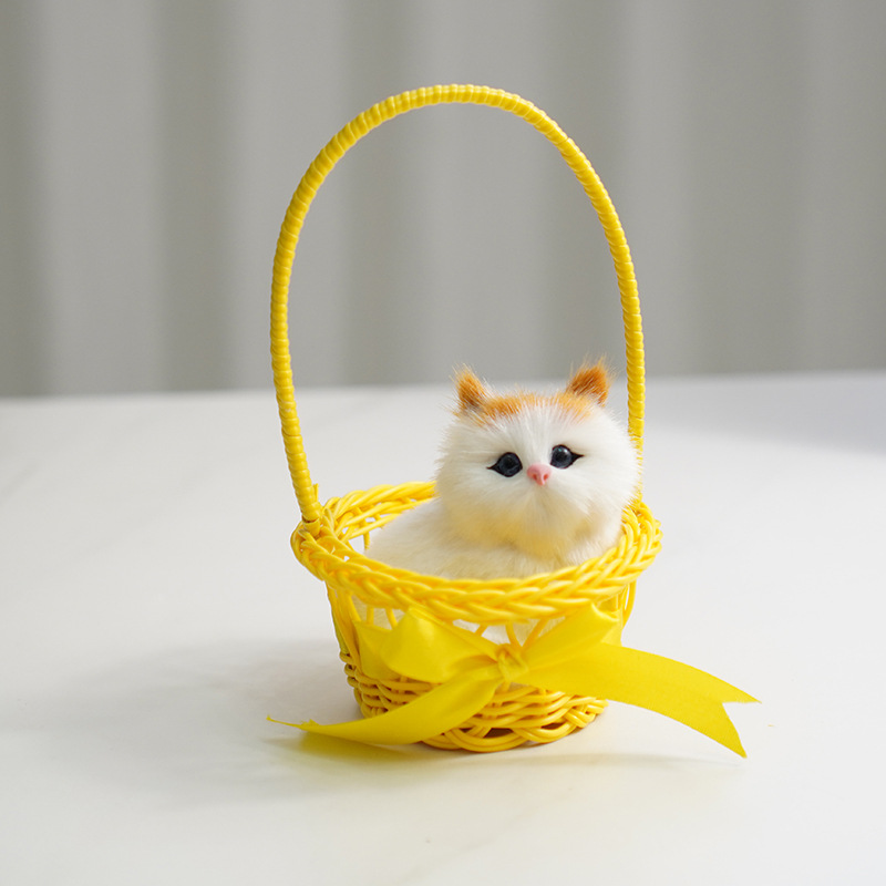 높은 바구니 (노란색) + 노란색 귀 쪼그리고 고양이 짖어