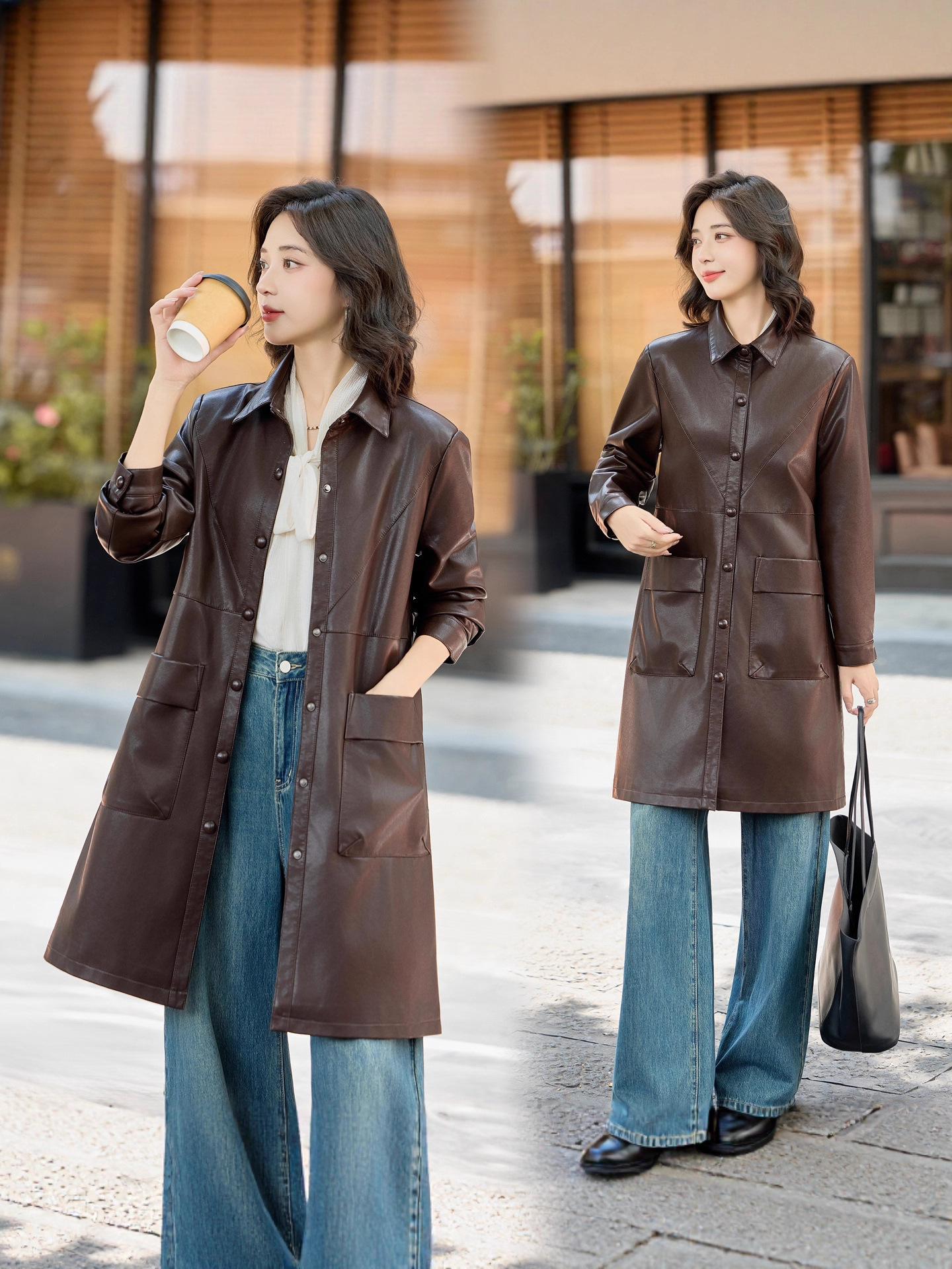 Haining Genuine Leather Jacket Women's Mid-Length 2025 Autumn New Fashion Goatskin Windbreaker Lace-Up Slim Jacket