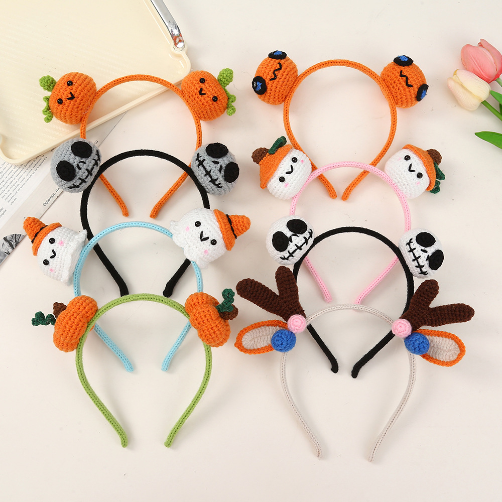 195g Weight Hair Band Hair Accessories Type 1 Piece Quantity Holiday, Festival Occasion yarn Material Halloween Festival Pumpkin, Snowman, Skull Pattern Women's Gender Cute Style Halloween Cute Women's Pumpkin Snowman Skull Yarn Hair Band 无