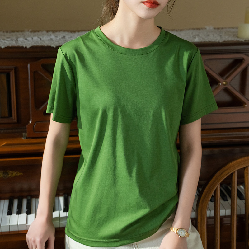 2023 nueva Camiseta de algodón con cuello redondo para mujer Camiseta de algodón mercerizado de hielo simple top de color sólido image 11