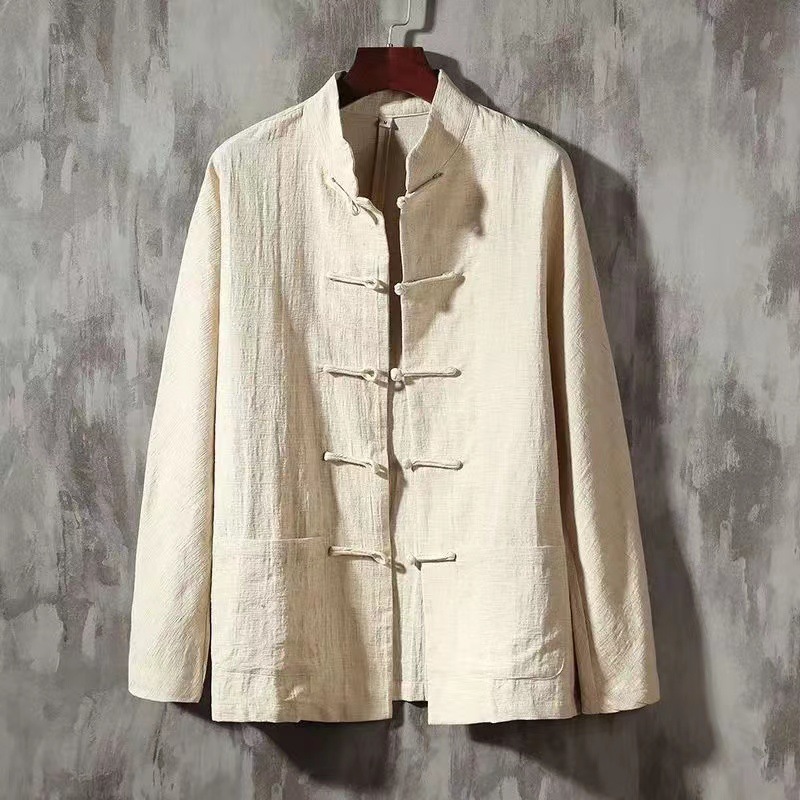 Chinese style cotton and linen long-sleeved shirt men's plus size vintage buckle Tang suit Chinese style hanfu linen shirt