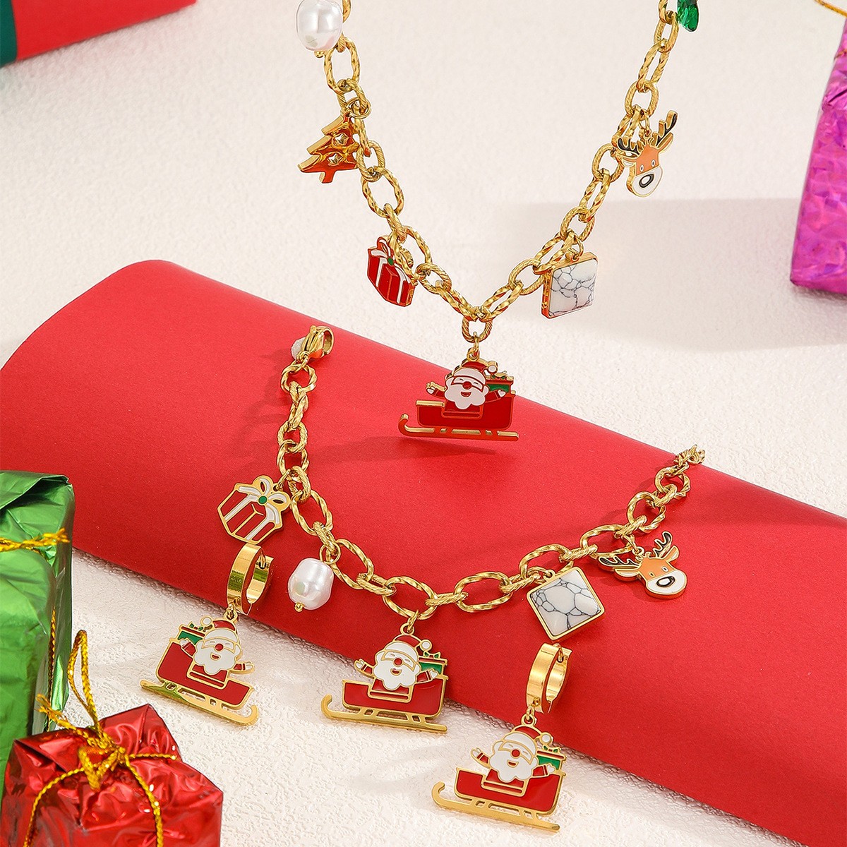 Navidad, collar de acero inoxidable, Santa Claus, brazalete, set de pendientes, joyas explosivas transfronterizas