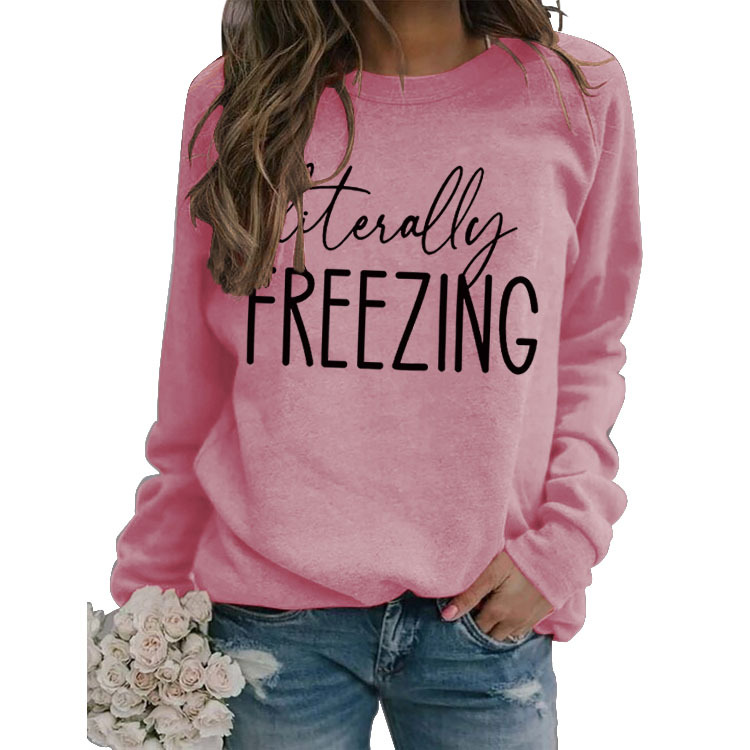 Literalmente Jersey simple cuello redondo en stock Top manga larga Amazon imprimir suéter suelto Comercio exterior transfronterizo