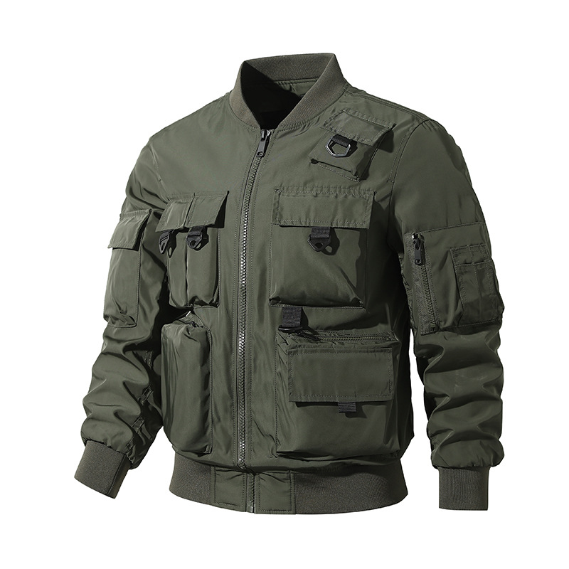 Chaqueta de piloto para hombre retro americano de béisbol multibolsillos chaqueta de herramientas chaqueta funcional de tres armadillos de asalto para hombre