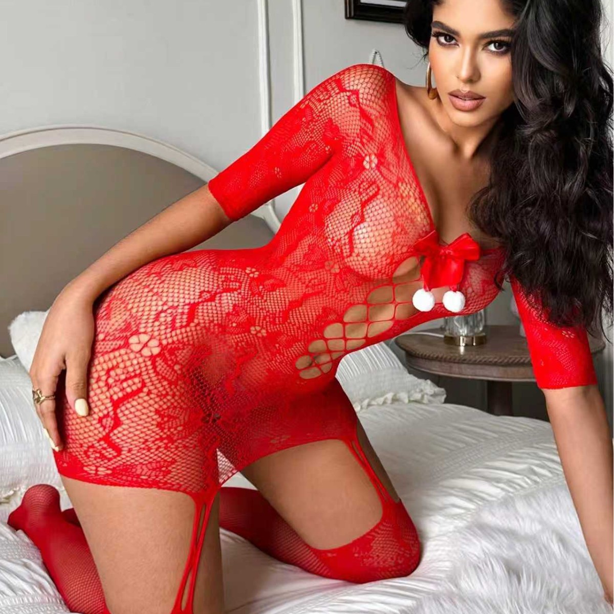 Yue mariposa transfronteriza ropa de red europea y americana, bolsa sexy, navidad vacía, perspectiva abierta, sin desprenderse de YD25102