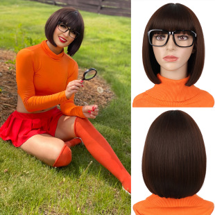 Cross-Border Spot European and American Ladies Bob Wig Cosplay Brown Bangs Bob Short Straight Hair Bob