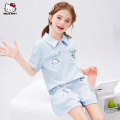 子供の夏の甘い香りのスーツ 2025 新しいラペル半袖トップショーツ中型および大型子供スーツ