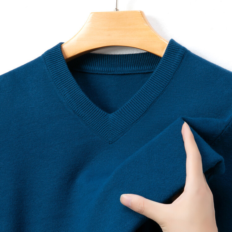 [100% Wool] Spring and Autumn Wool Sweater Men's V-neck Knitwear Middle-aged V-neck Sweater Warm Base Shirt