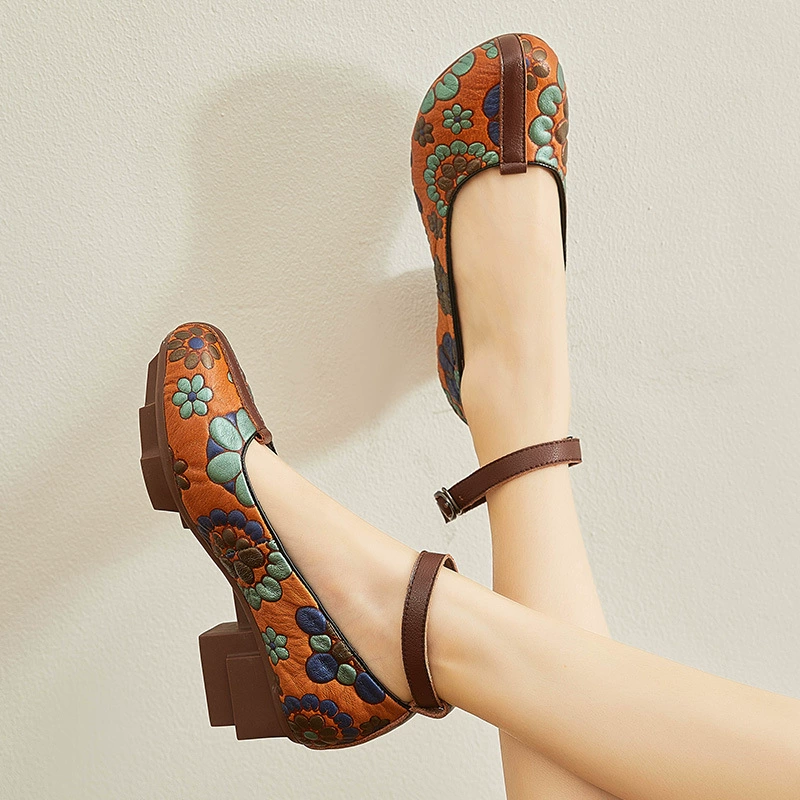 嫔妃丽人 Ethnic shoes, anklet, belt, ethnic style, genuine leather, autumn