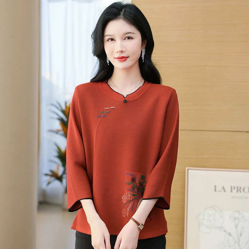Новый свитер-пуловер 2025 года с круглым вырезом, свободного кроя, с рукавом до локтя, средней длины, свободный и модный женский трикотажный базовый слой больших размеров для весны и осени.