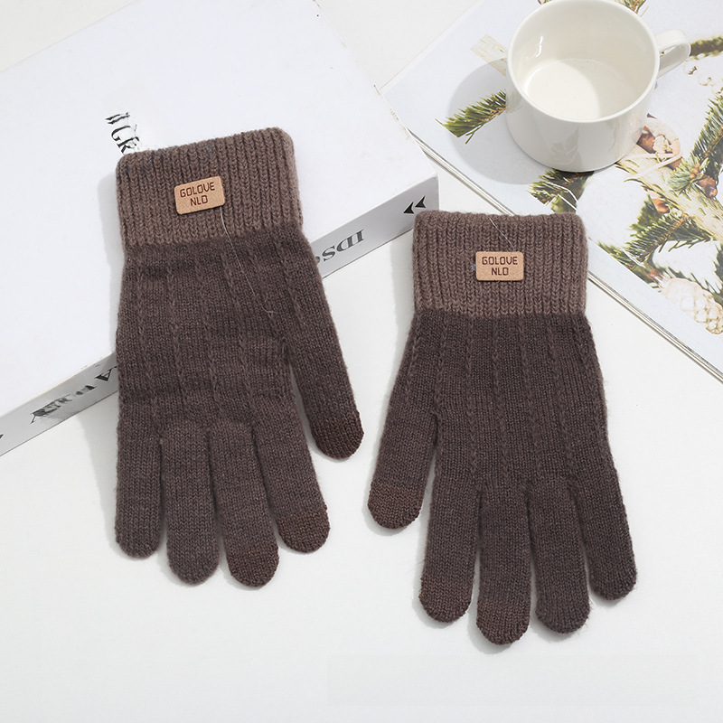 Alpaca wool knitted touch screen gloves women's full-finger warm padded velvet lovers gloves Korean winter riding gloves_maomaolike.com