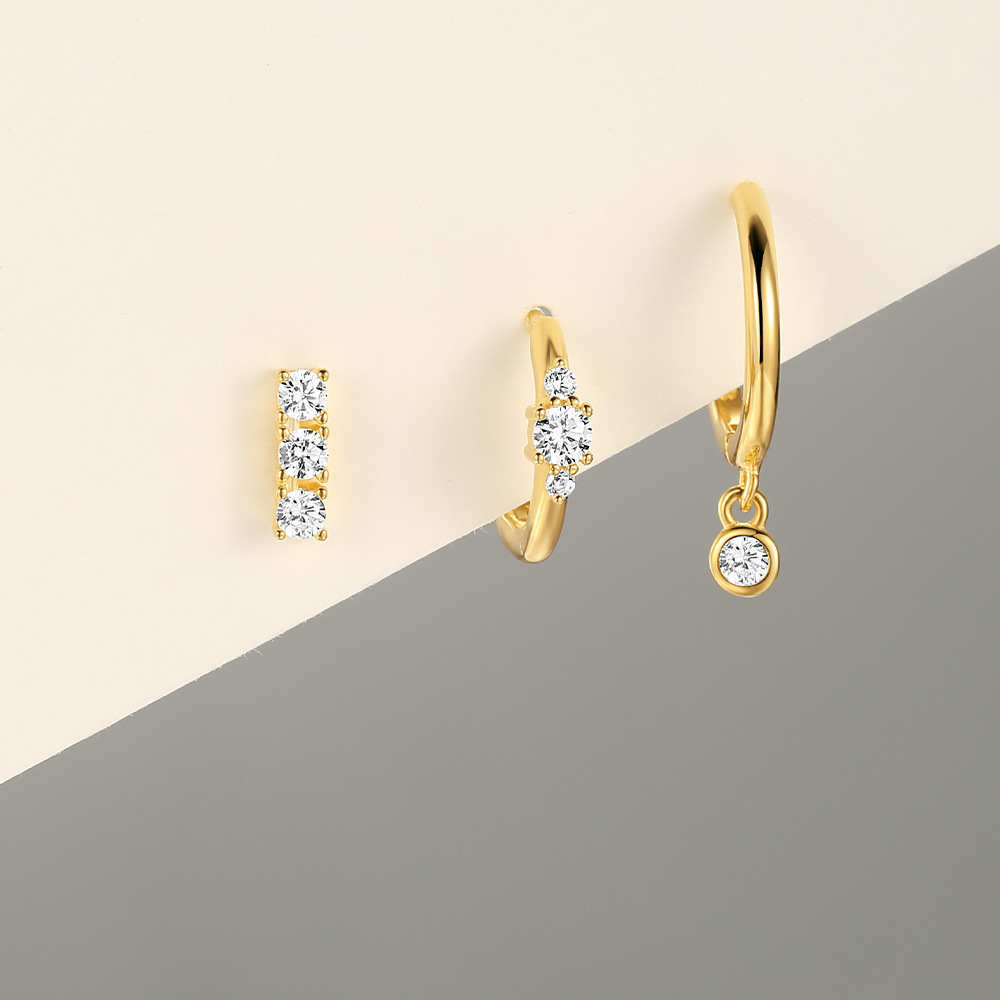 Plating Design 1 Set 925 Sterling Silver Zircon 925 Sterling Silver Earrings Geometric Flower Drop Earrings Earrings Ear Studs