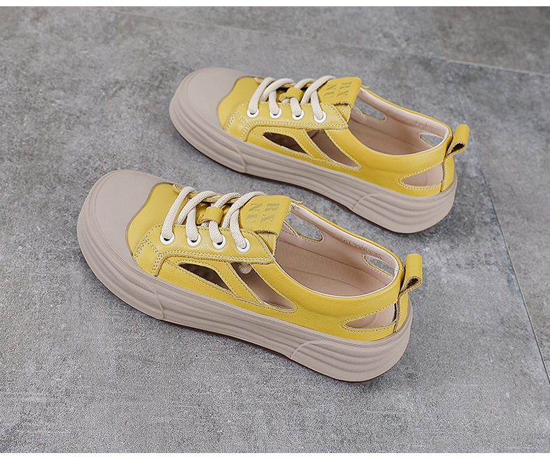 Dép sandal nữ mũi nhọn da bò thật, quai chữ V đế dày thể thao — trắng chi tiết 14