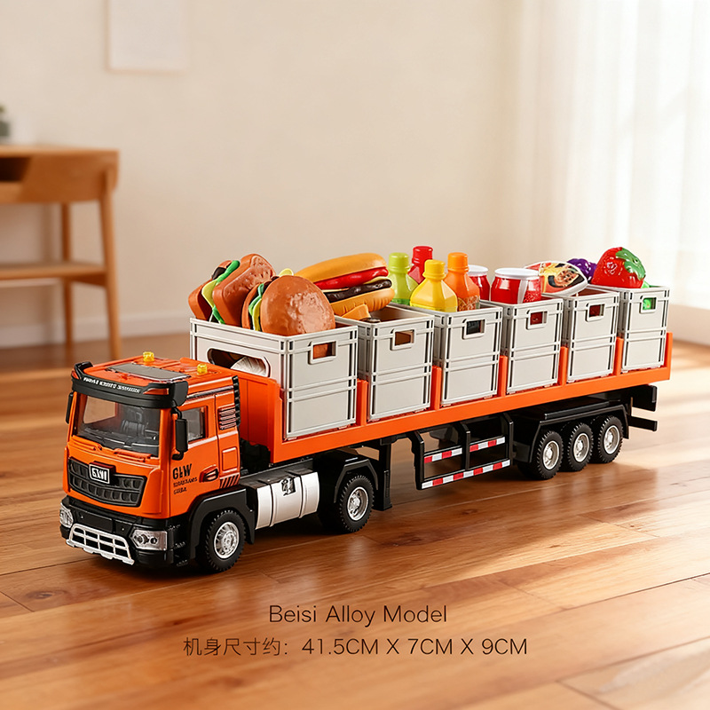 Alloy Transport Truck Toy Set for Children, Pull-Back Car Set for Boys, Sound and Light Toy Car, Alloy Car