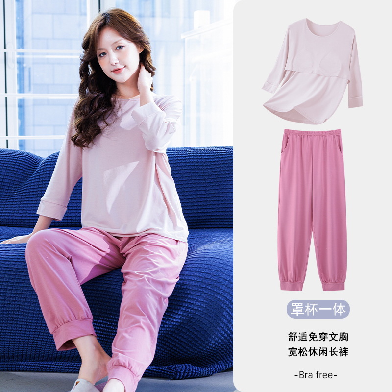 2025 new pajamas women's spring and autumn seven-point sleeve pants modal can be worn outside home clothes suit a generation of hair