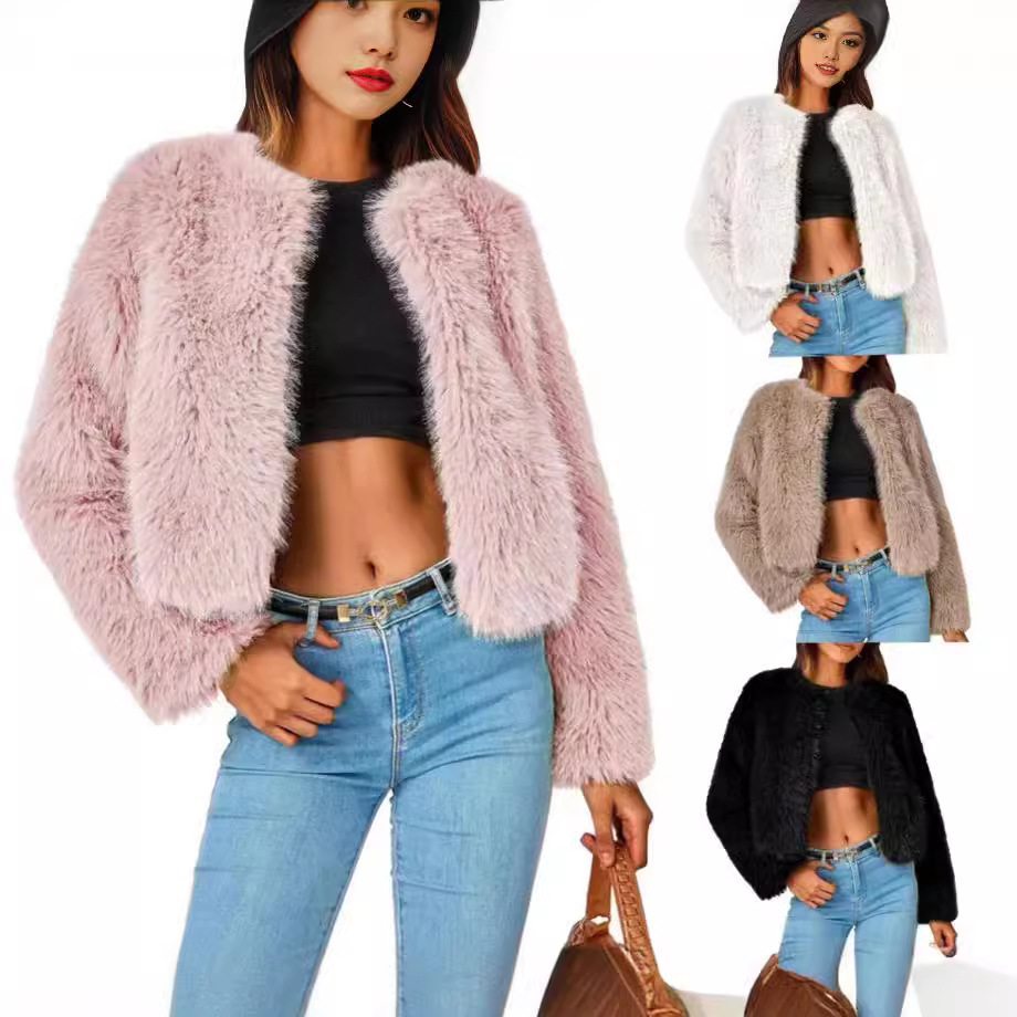 Autumn/Winter New Amazon Style Tops and Jackets in Multiple Colors, Faux Fur Women's Round Neck Tops, Tokama, Plus Size Fashion
